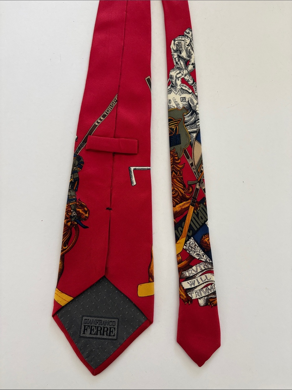 Gianfranco Ferre Red Printed Novelty Hockey Silk Tie - Picture 3 of 6
